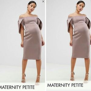 Petal sleeve bardot midi bodycon dress